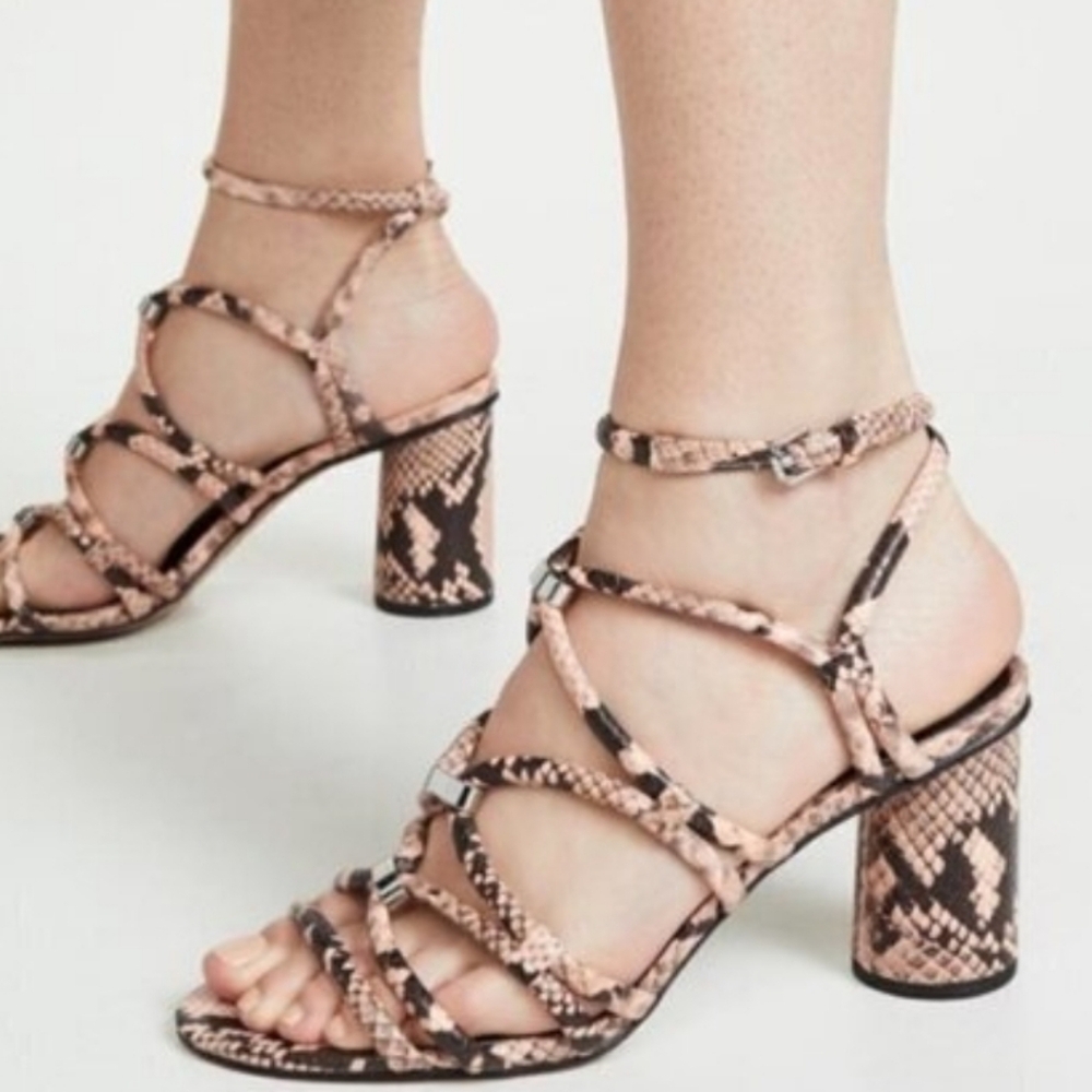 Rebecca Minkoff Womens Apolline Tan Snakeskin Leather Strappy Sandals Size 8.5